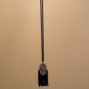 Black Beaded Long Necklace